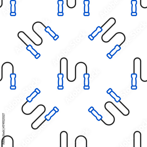 Line Jump rope icon isolated seamless pattern on white background. Skipping rope. Sport equipment. Colorful outline concept. Vector