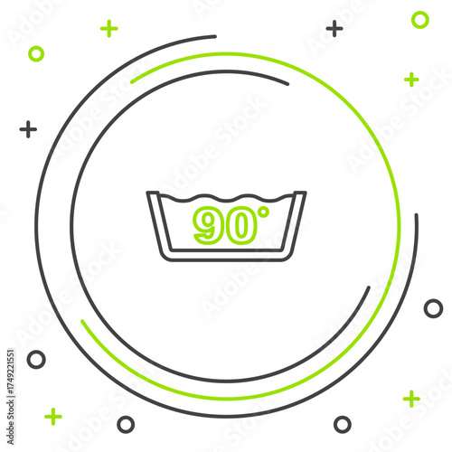 Line Washing under 90 degrees celsius icon isolated on white background. Temperature wash. Colorful outline concept. Vector