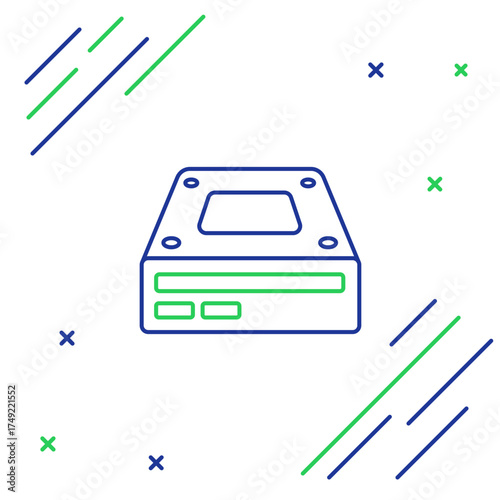 Line Optical disc drive icon isolated on white background. CD DVD laptop tray drive for read and write data disc. Colorful outline concept. Vector