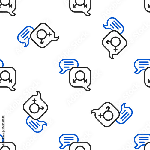 Line Gender equality icon isolated seamless pattern on white background. Equal pay and opportunity business concept. Colorful outline concept. Vector