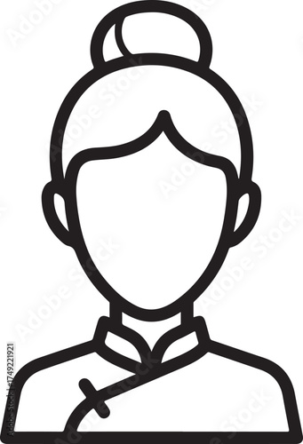 Vector art of an elegant asian woman with her hair in a bun gazes serenely, her traditional attire and calm demeanor evoke a sense of grace and poise a timeless portrait on