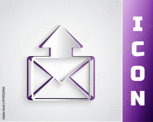 Paper cut Mail and e-mail icon isolated on grey background. Envelope symbol e-mail. Email message sign. Paper art style. Vector