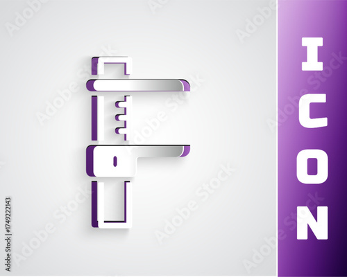Paper cut Calliper or caliper and scale icon isolated on grey background. Precision measuring tools. Paper art style. Vector