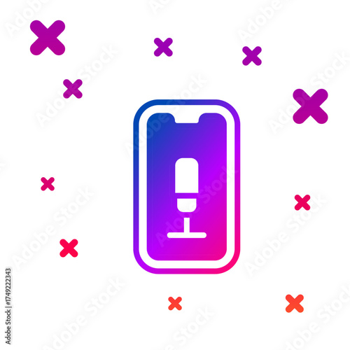 Color Mobile recording icon isolated on white background. Mobile phone with microphone. Voice recorder app smartphone interface. Gradient random dynamic shapes. Vector
