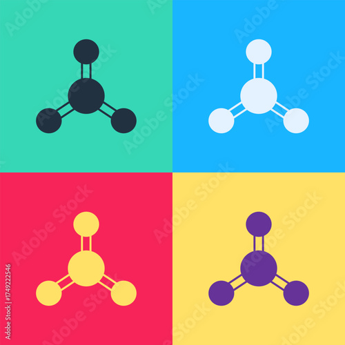 Pop art Molecule icon isolated on color background. Structure of molecules in chemistry, science teachers innovative educational poster. Vector