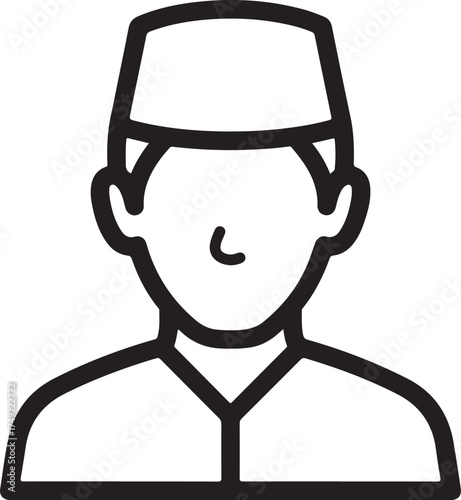 Illustration of a man wearing a peci hat, the peci is a traditional indonesian or malay cap commonly worn by muslim men this simple, bold line art style is suitable for various design projects on