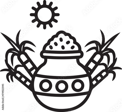 pongal festival pot sugarcane