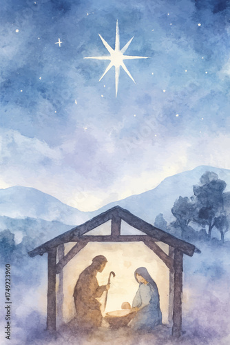 soft watercolor holy christmas night background