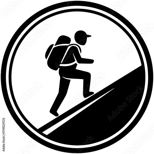 Hiker silhouette conquering uphill climb, perfect for adventure travel concepts