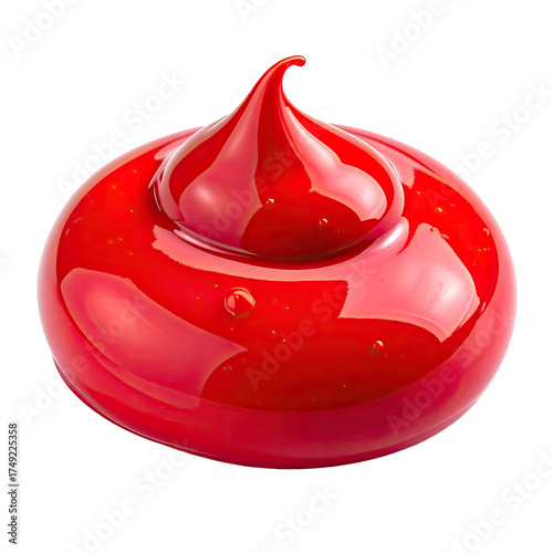 Swirled red glossy blob, smooth texture, with droplet on a black background