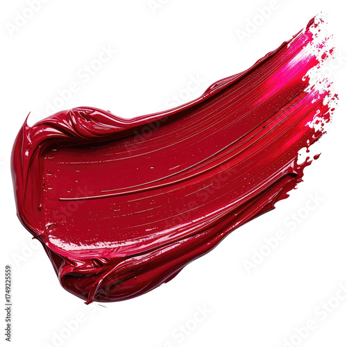 Bold red lipstick smear against a black background, showing texture and color