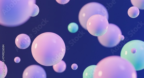 Fototapeta Naklejka Na Ścianę i Meble -  無数のパステルカラーの球体がふわりと浮かぶ抽象的な夢幻空間優しく光るグラデーション背景. AI Generated