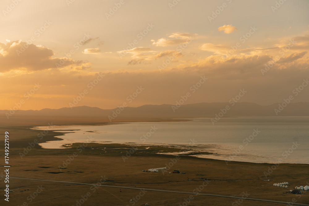 Fototapeta premium The road across the Tien Shan Mountains to Song - Kul Lake , Kyrgyzstan