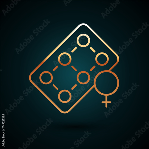 Gold line Packaging of birth control pills icon isolated on dark blue background. Contraceptive pill. Vector