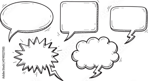 Comic Speech Bubbles Line Art | Explosion and Cloud Chat Vector Set

Hand Drawn Outline Doodles of Various Dialogue and Text Frames

Black and White Sketch: Comic-Style Thought and Speech Bubbles