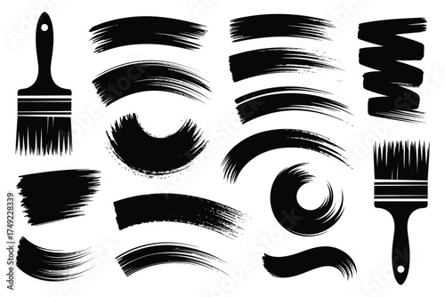 Collection of black brush stroke silhouettes vector illustration scalable eps icon set silhouette