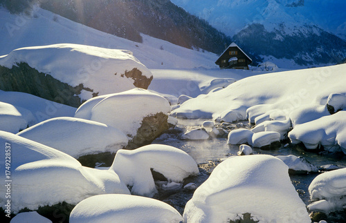 Konstfotografi Gave d'Ossau, vallée d'Ossau, Parc national des Pyrénées, 64, Béarn, Pyrénées At