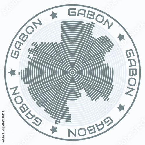Gabon map with round title. Country shape rings. Gabon text around the country boundary shape. Vibrant vector illustration.