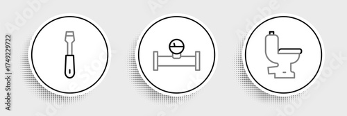Set line Toilet bowl, Screwdriver and Industry pipe and manometer icon. Vector