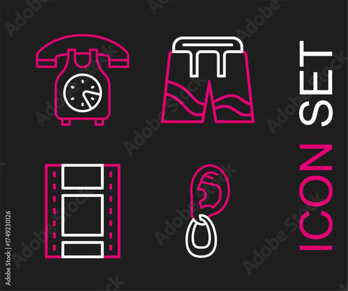 Set line Ear with earring, Play Video, Short or pants and Telephone handset icon. Vector