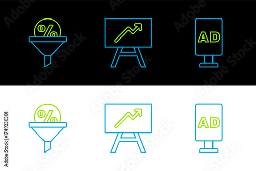 Set line Target, Lead management and Board with graph chart icon. Vector