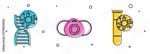 Set DNA symbol and virus, Medical protective mask and Test tube