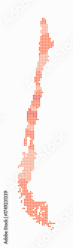 Chile dotted map. Digital style map of the country on white background. Chile shape with circle dots. Colored dots style. Small size circles. Creative vector illustration.
