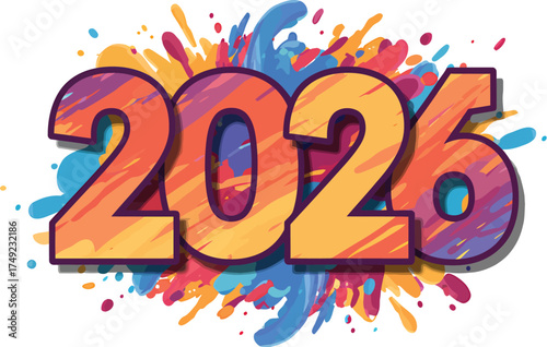 Vibrant Colorful 2026 Graphic Design Bursting with Energy Cheerful and Modern Celebration of the Upcoming Year