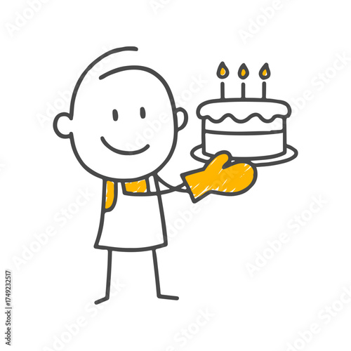 A Delicious Presentation The Joyful Moment of the Birthday Cake Held with an Oven Mitt.