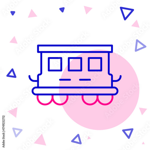 Line Passenger train cars toy icon isolated on white background. Railway carriage. Colorful outline concept. Vector