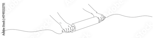 Continuous one line drawing of hand holding rolling pin. Editable line. Vector illustration on a transparent background