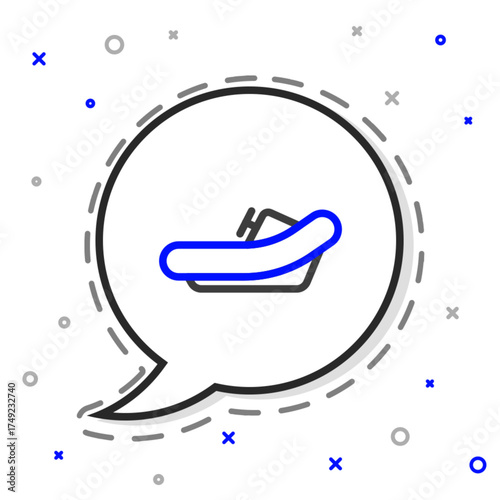 Line Rafting boat icon isolated on white background. Inflatable boat with paddles. Water sports, extreme sports, holiday, vacation. Colorful outline concept. Vector