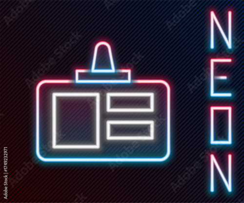 Glowing neon line Identification badge icon isolated on black background. It can be used for presentation, identity of the company, advertising. Colorful outline concept. Vector