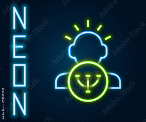 Glowing neon line Psychology icon isolated on black background. Psi symbol. Mental health concept, psychoanalysis analysis and psychotherapy. Colorful outline concept. Vector