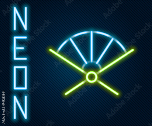 Glowing neon line Traditional paper chinese or japanese folding fan icon isolated on black background. Colorful outline concept. Vector