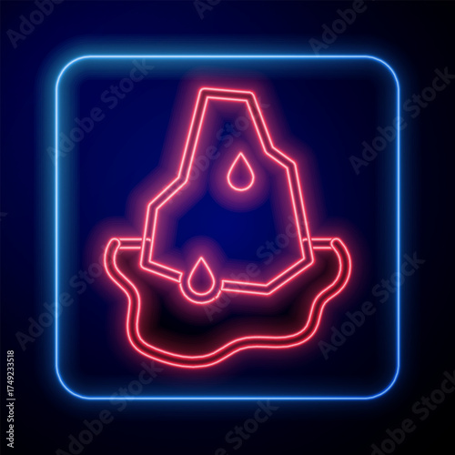 Glowing neon Glacier melting icon isolated on black background. Vector