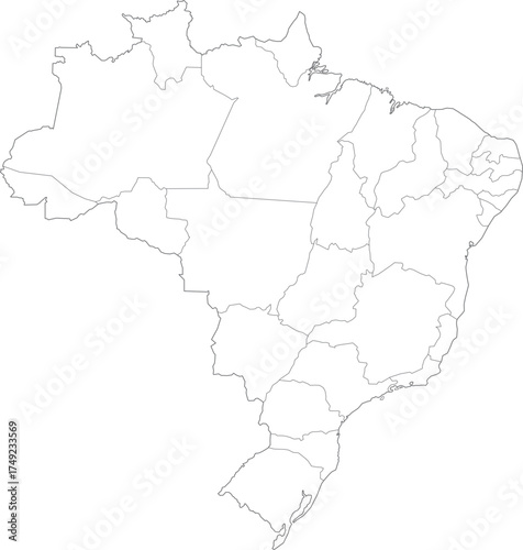 Detailed map of Brazil with states and borders, vector illustration.
