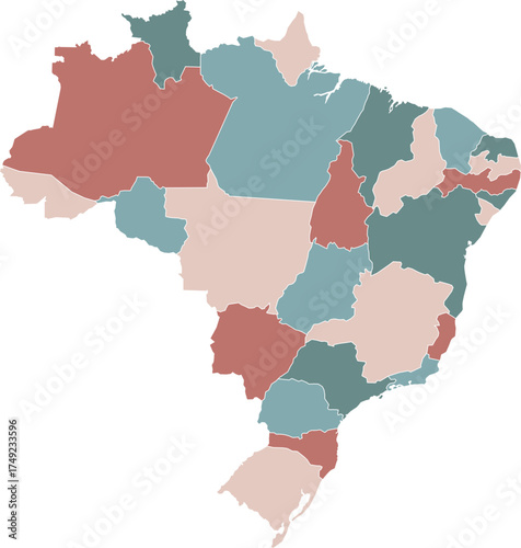 Detailed map of Brazil with states and borders, vector illustration.
