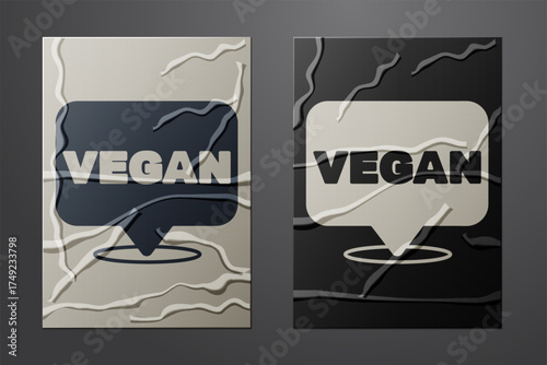 White Vegan food diet icon isolated White background. Organic, bio, eco symbol. Vegan, no meat, lactose free, healthy, fresh and nonviolent food. Paper art style. Vector