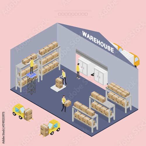 vector illustration of a modern building Isometric illustration of a warehouse interior