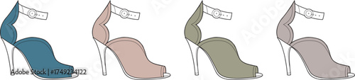 Elegant High Heel Sandal Shoes Set in Teal, Pink, Green and Beige