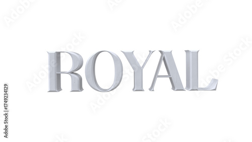 3D Render Text “Royal” in White Serif Font on Transparent Background