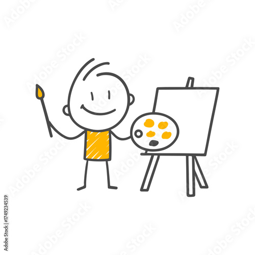 The Beginning of Creativity A Painter Smiling at a New Day with Their Brush and Palette at the Easel.