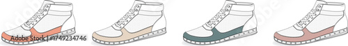 Colorful high-top sneakers illustration set of athletic shoes, perfect for fashion projects and design enthusiasts