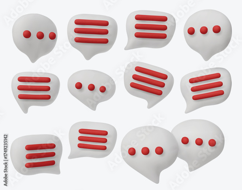 Set of 3D chat bubbles with text symbols, perfect for messaging, social media, communication, and digital interaction concepts