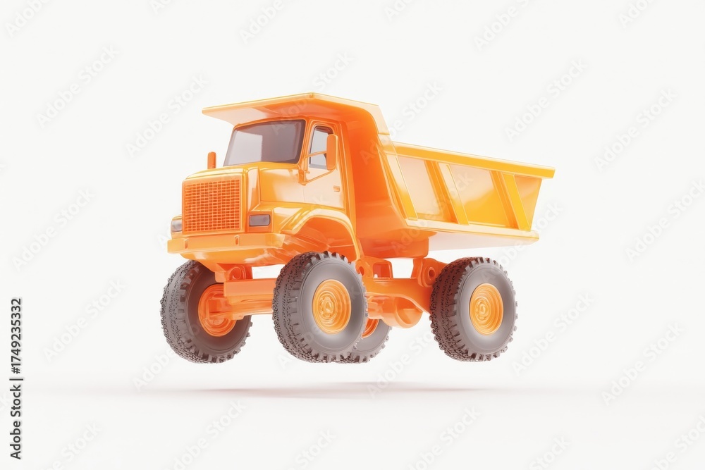 Fototapeta premium Vibrant orange toy dump truck for children's play and imaginative fun