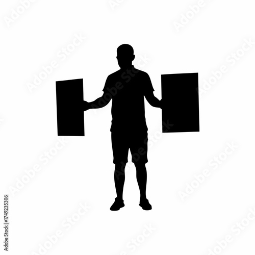 Counselor arranging awareness event posters silhouette isolated on white background