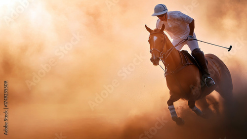 Exciting polo match with rider and horse in action
