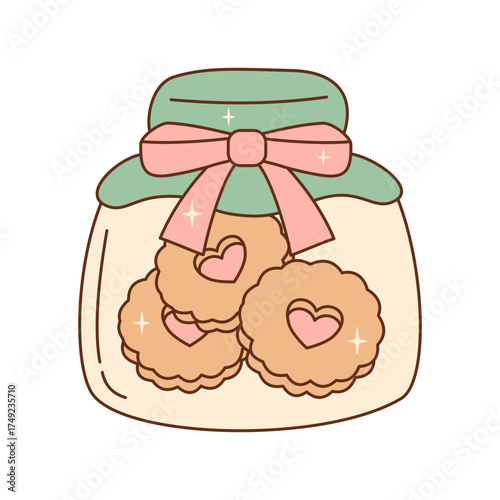 Mason jar filled with delicious homemade christmas cookies tied with a pink ribbon. Holiday baking gift idea.
