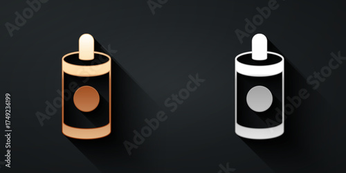 Gold and silver Firework icon isolated on black background. Concept of fun party. Explosive pyrotechnic symbol. Lighting firecrackers. Long shadow style. Vector